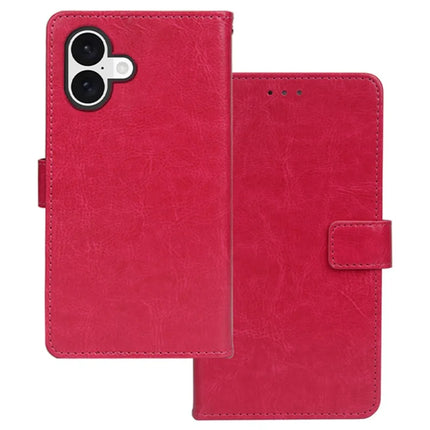IDEWEI for iPhone 16 Plus Case Card Slots Holder Leather Phone Cover Crazy Horse Texture - Rose