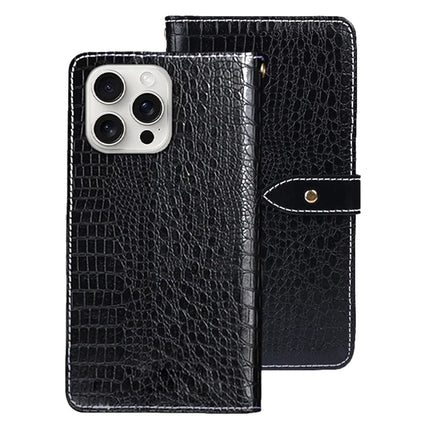 IDEWEI For iPhone 16 Pro Max Case Crocodile Texture PU Leather Flip Phone Cover - Black