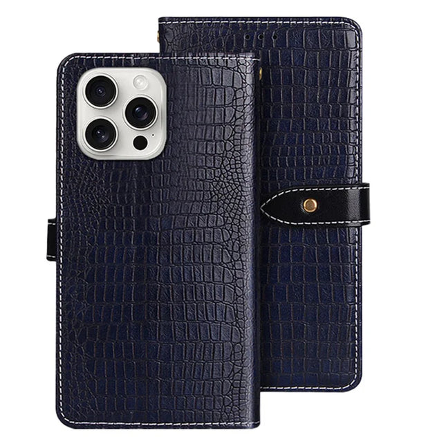 IDEWEI For iPhone 16 Pro Max Case Crocodile Texture PU Leather Flip Phone Cover - Blue