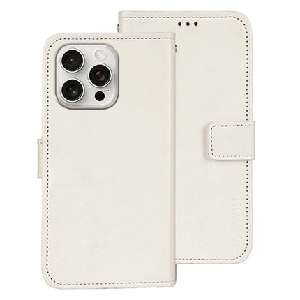 IDEWEI For iPhone 16 Pro Max Stand Case Crazy Horse Texture Leather Phone Cover - White