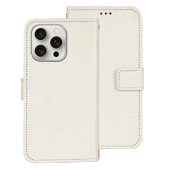 IDEWEI For iPhone 16 Pro Max Stand Case Crazy Horse Texture Leather Phone Cover - White