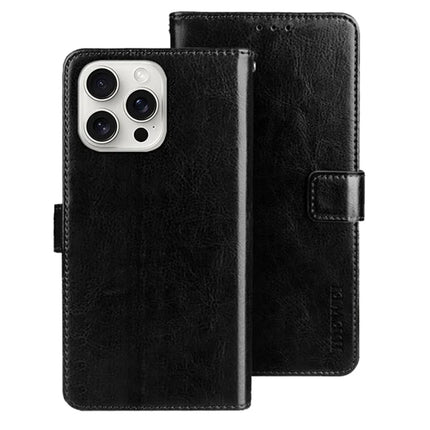 IDEWEI For iPhone 16 Pro Max Stand Case Crazy Horse Texture Leather Phone Cover - Black
