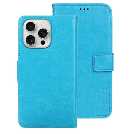 IDEWEI For iPhone 16 Pro Stand Case Crazy Horse Texture Leather Phone Cover - Sky Blue