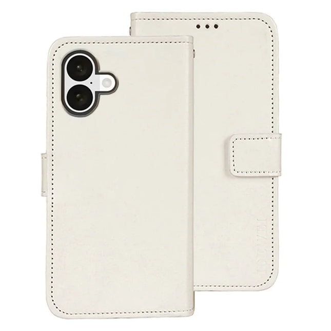IDEWEI For iPhone 16 Plus Stand Case Crazy Horse Texture Leather Phone Cover - White