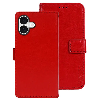 IDEWEI For iPhone 16 Plus Stand Case Crazy Horse Texture Leather Phone Cover - Red