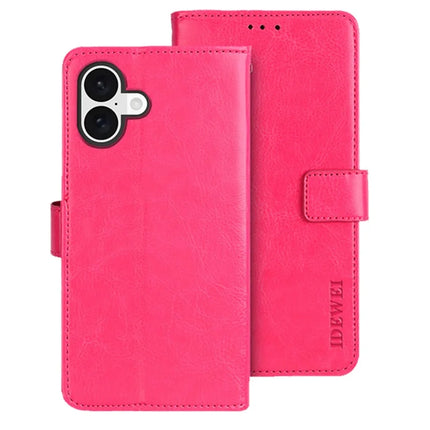 IDEWEI For iPhone 16 Plus Stand Case Crazy Horse Texture Leather Phone Cover - Rose