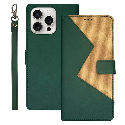 IDEWEI For iPhone 16 Pro Max Case Card Slots Splicing Color Leather Phone Cover - Green