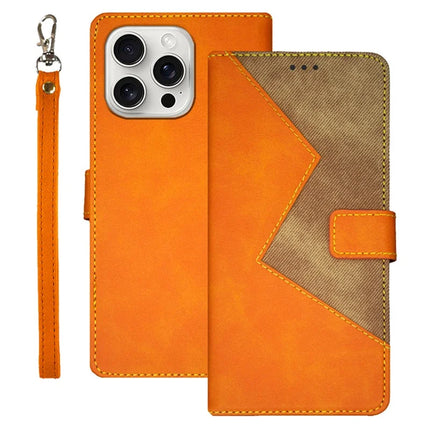 IDEWEI For iPhone 16 Pro Max Case Card Slots Splicing Color Leather Phone Cover - Yellow