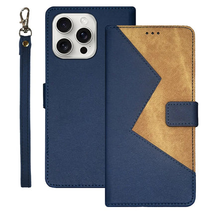 IDEWEI For iPhone 16 Pro Max Case Card Slots Splicing Color Leather Phone Cover - Blue