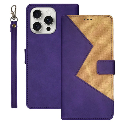 IDEWEI For iPhone 16 Pro Max Case Card Slots Splicing Color Leather Phone Cover - Purple