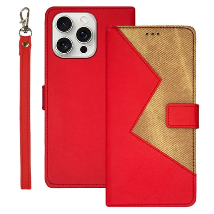 IDEWEI For iPhone 16 Pro Max Case Card Slots Splicing Color Leather Phone Cover - Red