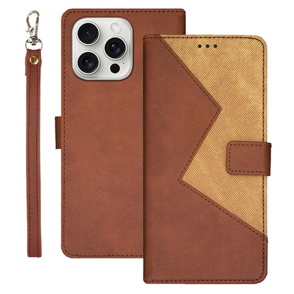 IDEWEI For iPhone 16 Pro Max Case Card Slots Splicing Color Leather Phone Cover - Brown