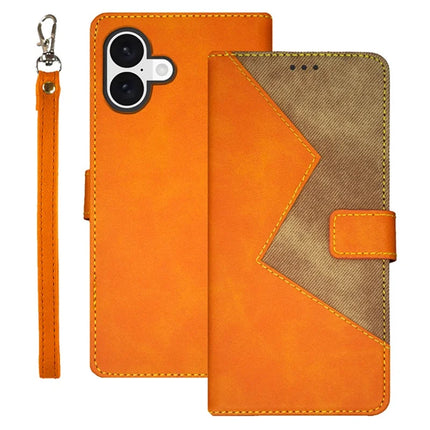 IDEWEI For iPhone 16 Plus Case Card Slots Splicing Color Leather Phone Cover - Yellow