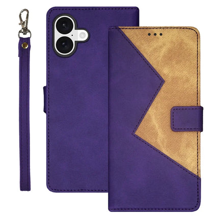 IDEWEI For iPhone 16 Plus Case Card Slots Splicing Color Leather Phone Cover - Purple