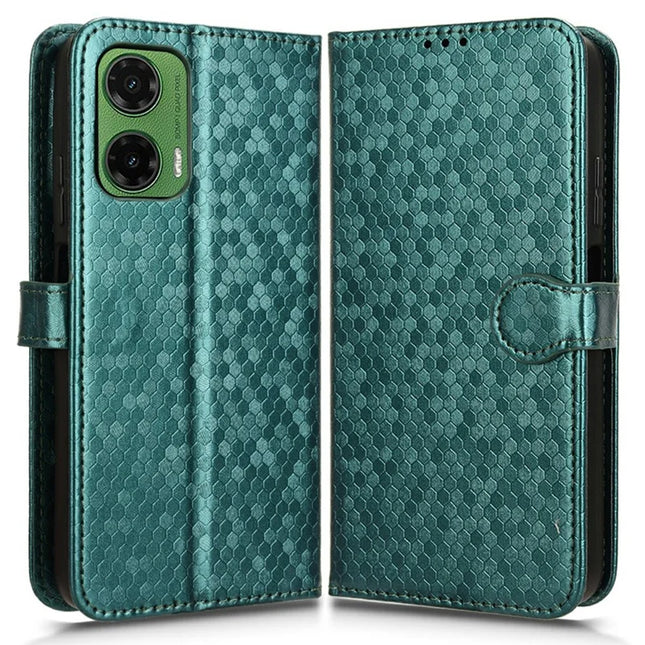 For Motorola Moto G35 5G Wallet Case Dot Pattern Imprint PU Leather Phone Cover - Green