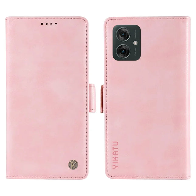 YIKATU YK-007 For Motorola Moto G55 5G Case Side Buckle PU Leather Phone Cover Litchi Texture - Pink