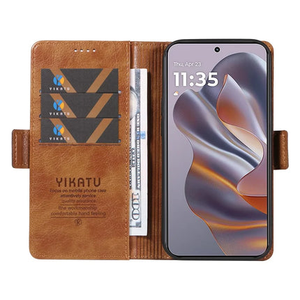 YIKATU YK-007 For Motorola Moto G55 5G Case Side Buckle PU Leather Phone Cover Litchi Texture