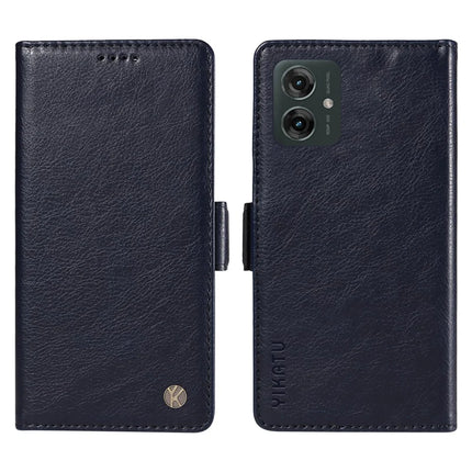 YIKATU YK-007 For Motorola Moto G55 5G Case Side Buckle PU Leather Phone Cover Litchi Texture - Navy Blue
