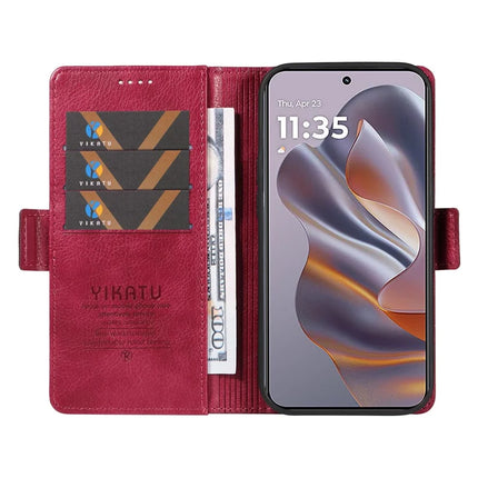 YIKATU YK-007 For Motorola Moto G55 5G Case Side Buckle PU Leather Phone Cover Litchi Texture