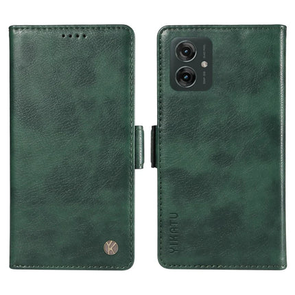 YIKATU YK-007 For Motorola Moto G55 5G Case Side Buckle PU Leather Phone Cover Litchi Texture - Green