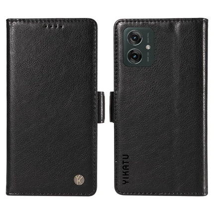 YIKATU YK-007 For Motorola Moto G55 5G Case Side Buckle PU Leather Phone Cover Litchi Texture - Black