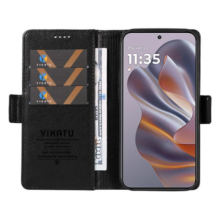 YIKATU YK-007 For Motorola Moto G55 5G Case Side Buckle PU Leather Phone Cover Litchi Texture