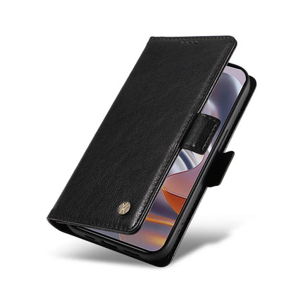 YIKATU YK-007 For Motorola Moto G55 5G Case Side Buckle PU Leather Phone Cover Litchi Texture