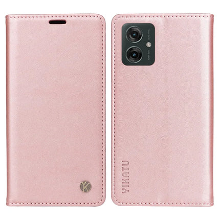 YIKATU YK-001 For Motorola Moto G55 5G Case Stand Leather Phone Cover Strong Magnetic Closure - Rose Gold