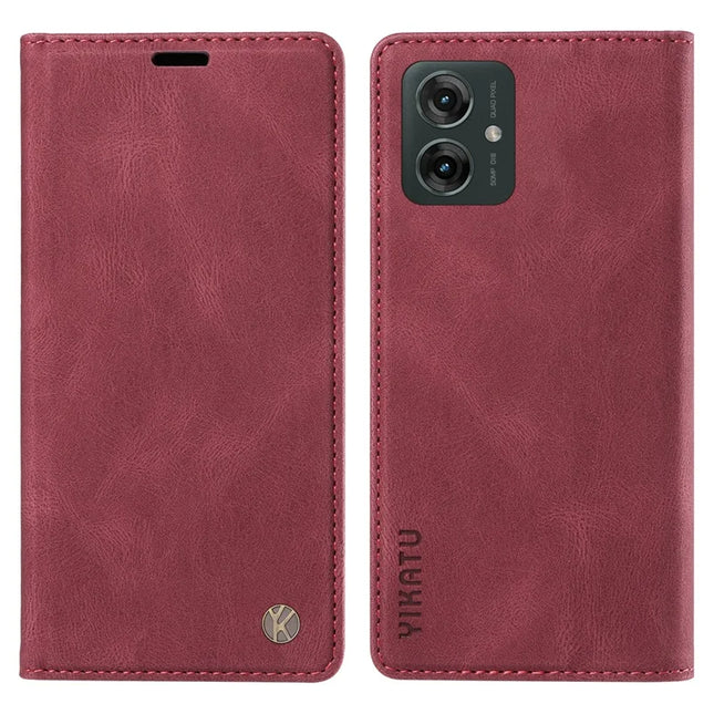 YIKATU YK-004 For Motorola Moto G55 5G Case Leather Skin-Touch Phone Cover Magnetic Auto-Absorbed - Wine Red