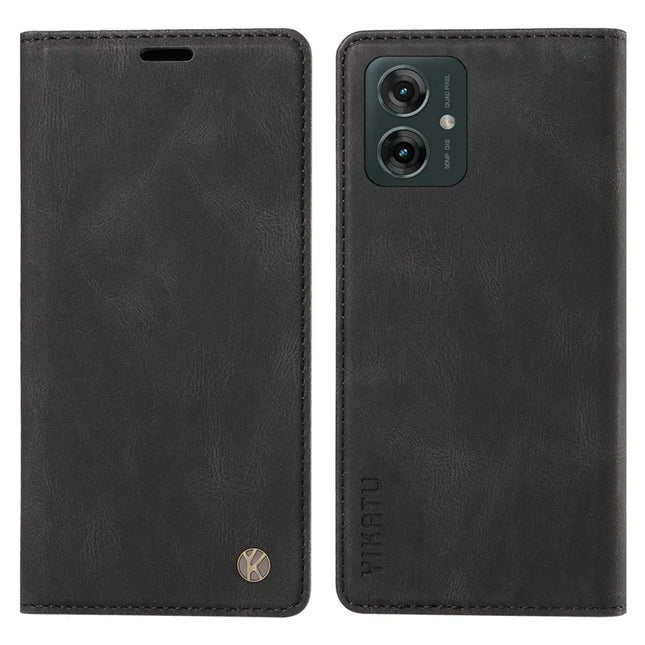 YIKATU YK-004 For Motorola Moto G55 5G Case Leather Skin-Touch Phone Cover Magnetic Auto-Absorbed - Black