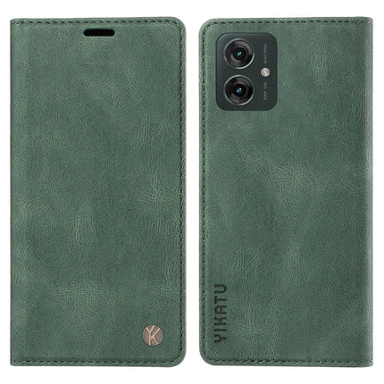 YIKATU YK-004 For Motorola Moto G55 5G Case Leather Skin-Touch Phone Cover Magnetic Auto-Absorbed - Green