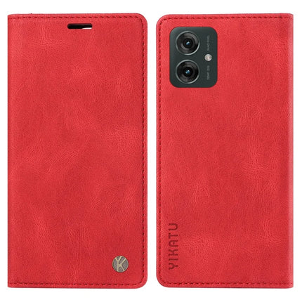 YIKATU YK-004 For Motorola Moto G55 5G Case Leather Skin-Touch Phone Cover Magnetic Auto-Absorbed - Red