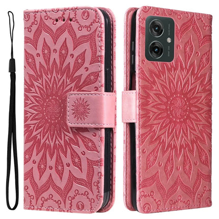 KT Imprinting Flower Series-1 For Motorola Moto G55 5G Case Sunflower Leather Wallet Phone Cover - Pink