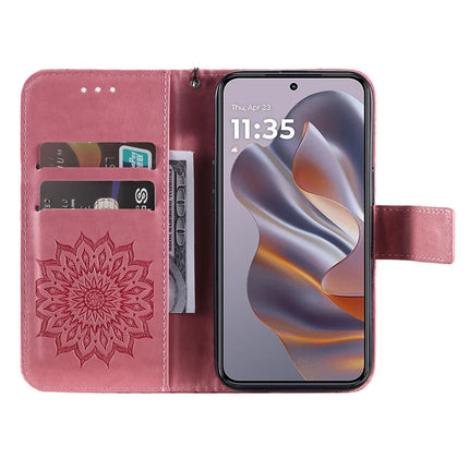 KT Imprinting Flower Series-1 For Motorola Moto G55 5G Case Sunflower Leather Wallet Phone Cover