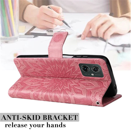 KT Imprinting Flower Series-1 For Motorola Moto G55 5G Case Sunflower Leather Wallet Phone Cover