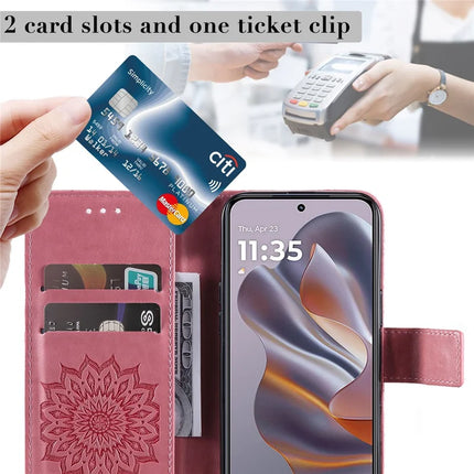 KT Imprinting Flower Series-1 For Motorola Moto G55 5G Case Sunflower Leather Wallet Phone Cover