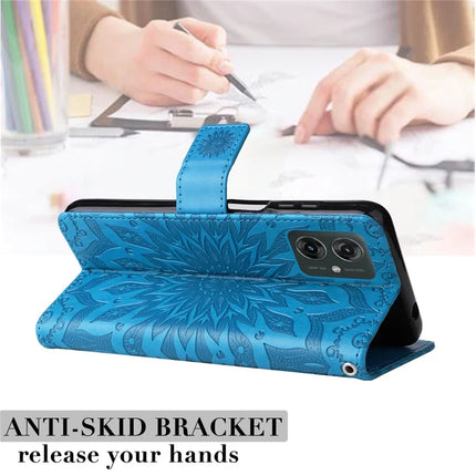 KT Imprinting Flower Series-1 For Motorola Moto G55 5G Case Sunflower Leather Wallet Phone Cover