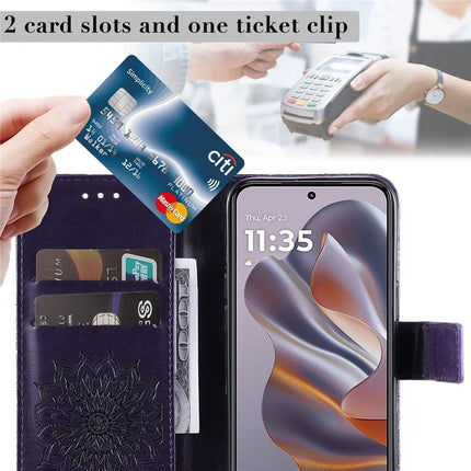 KT Imprinting Flower Series-1 For Motorola Moto G55 5G Case Sunflower Leather Wallet Phone Cover