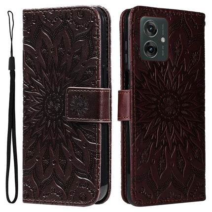 KT Imprinting Flower Series-1 For Motorola Moto G55 5G Case Sunflower Leather Wallet Phone Cover - Brown