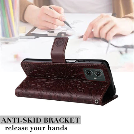KT Imprinting Flower Series-1 For Motorola Moto G55 5G Case Sunflower Leather Wallet Phone Cover