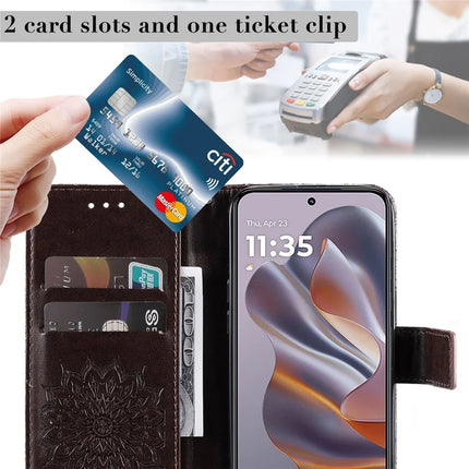 KT Imprinting Flower Series-1 For Motorola Moto G55 5G Case Sunflower Leather Wallet Phone Cover
