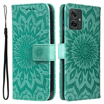KT Imprinting Flower Series-1 For Motorola Moto G55 5G Case Sunflower Leather Wallet Phone Cover - Green