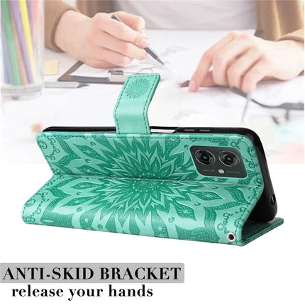 KT Imprinting Flower Series-1 For Motorola Moto G55 5G Case Sunflower Leather Wallet Phone Cover