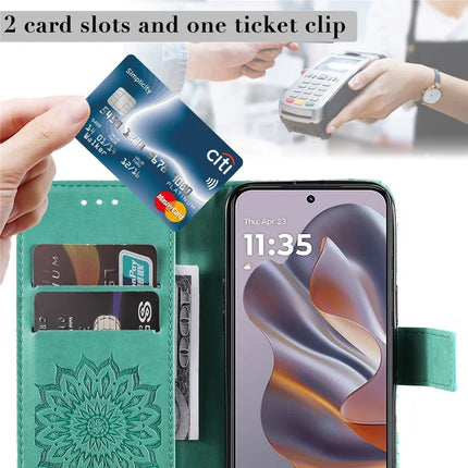 KT Imprinting Flower Series-1 For Motorola Moto G55 5G Case Sunflower Leather Wallet Phone Cover