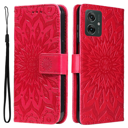 KT Imprinting Flower Series-1 For Motorola Moto G55 5G Case Sunflower Leather Wallet Phone Cover - Red