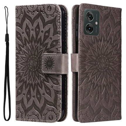 KT Imprinting Flower Series-1 For Motorola Moto G55 5G Case Sunflower Leather Wallet Phone Cover - Grey