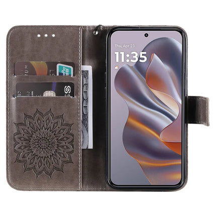 KT Imprinting Flower Series-1 For Motorola Moto G55 5G Case Sunflower Leather Wallet Phone Cover