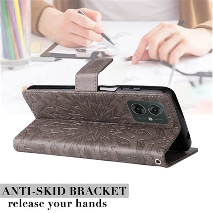 KT Imprinting Flower Series-1 For Motorola Moto G55 5G Case Sunflower Leather Wallet Phone Cover