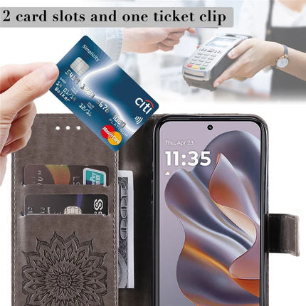KT Imprinting Flower Series-1 For Motorola Moto G55 5G Case Sunflower Leather Wallet Phone Cover