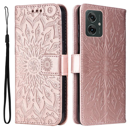 KT Imprinting Flower Series-1 For Motorola Moto G55 5G Case Sunflower Leather Wallet Phone Cover - Rose Gold